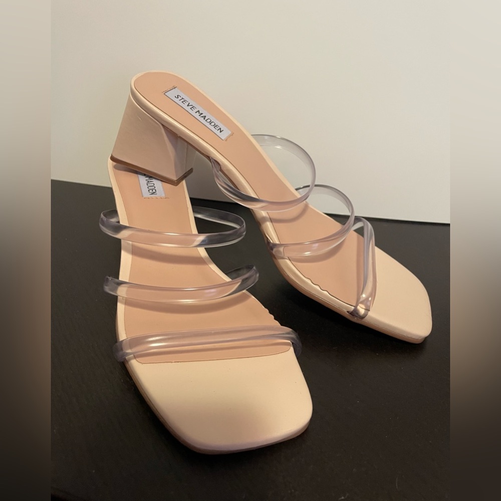 Steve Madden Square Open-Toe Sandal clear straps sz 7.5 NWOT